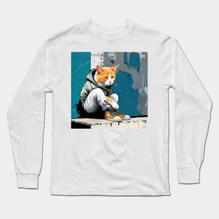 Ginger cat goes urban chic - Feline Fashionista #6 Long Sleeve T-Shirt